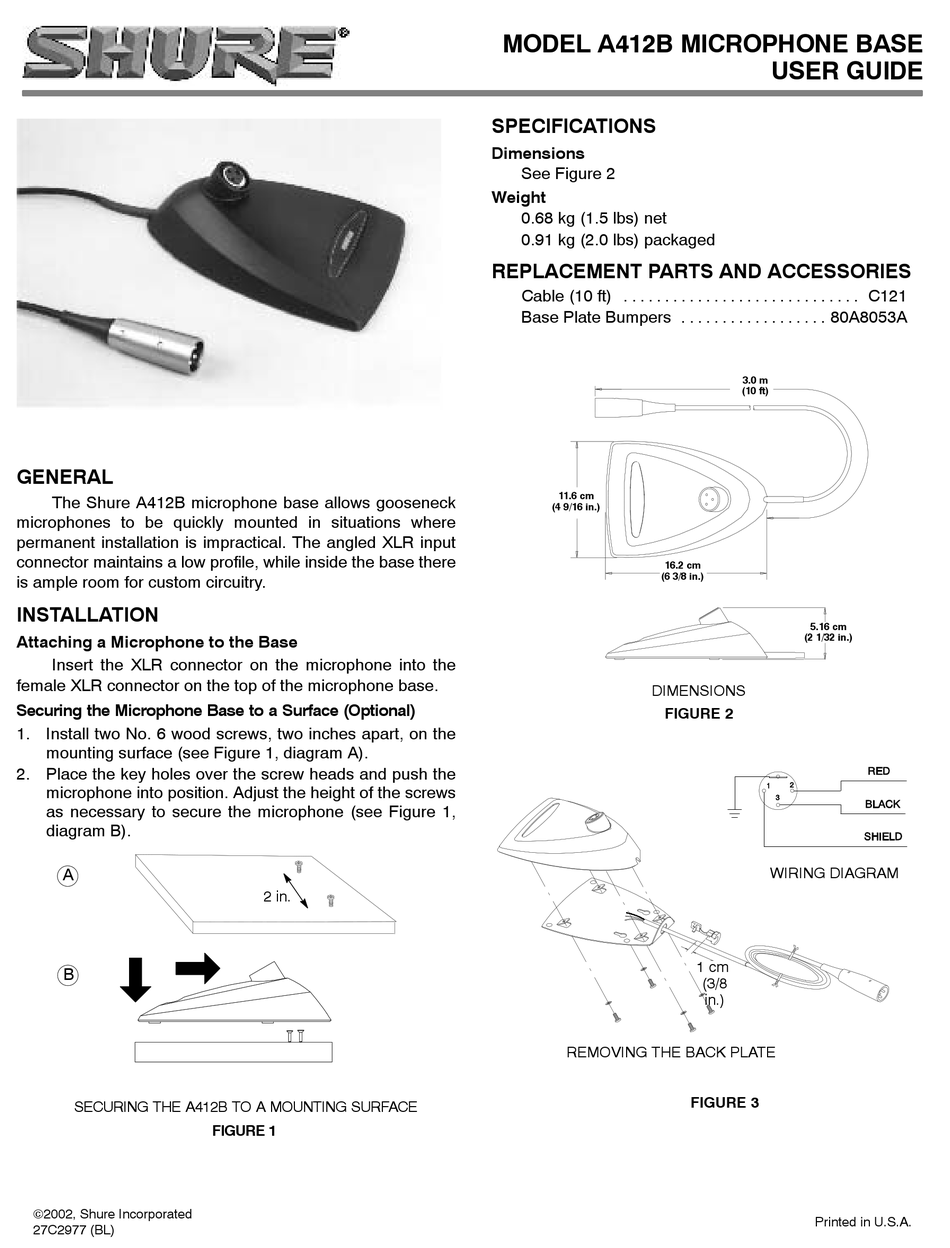 SHURE A412B USER MANUAL Pdf Download ManualsLib