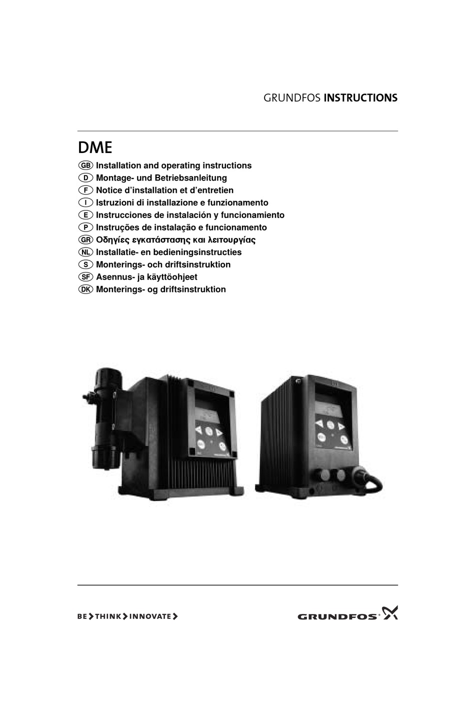 GRUNDFOS DME SERIES INSTALLATION AND OPERATING INSTRUCTIONS MANUAL Pdf