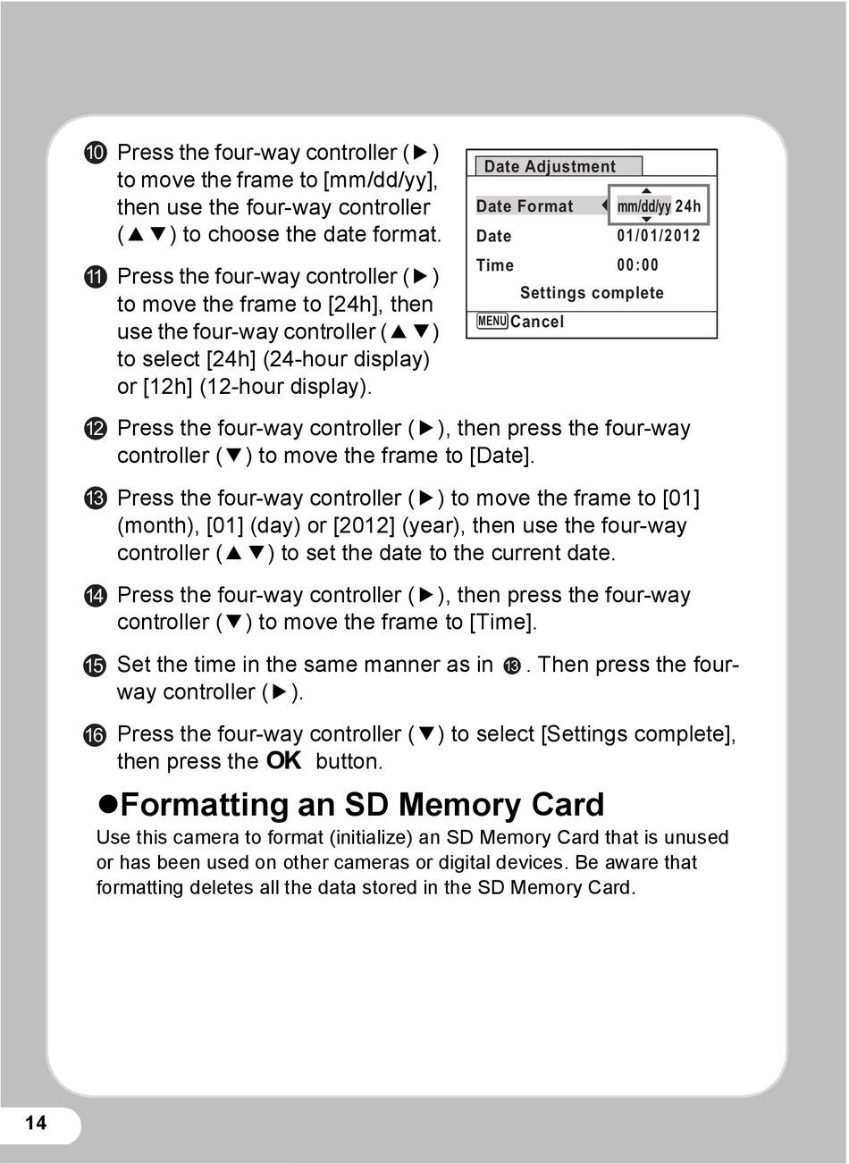 Formatting An Sd Memory Card - Pentax X5 Quick Manual [Page 16] | ManualsLib