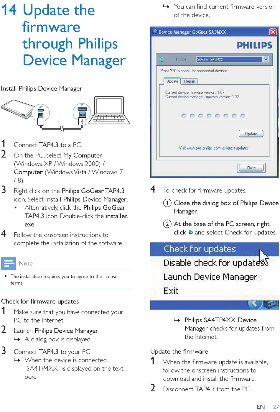 envelope Villain Inappropriate Update The Firmware Through Device Manager - Philips SA4TP404 User Manual  [Page 29] | ManualsLib