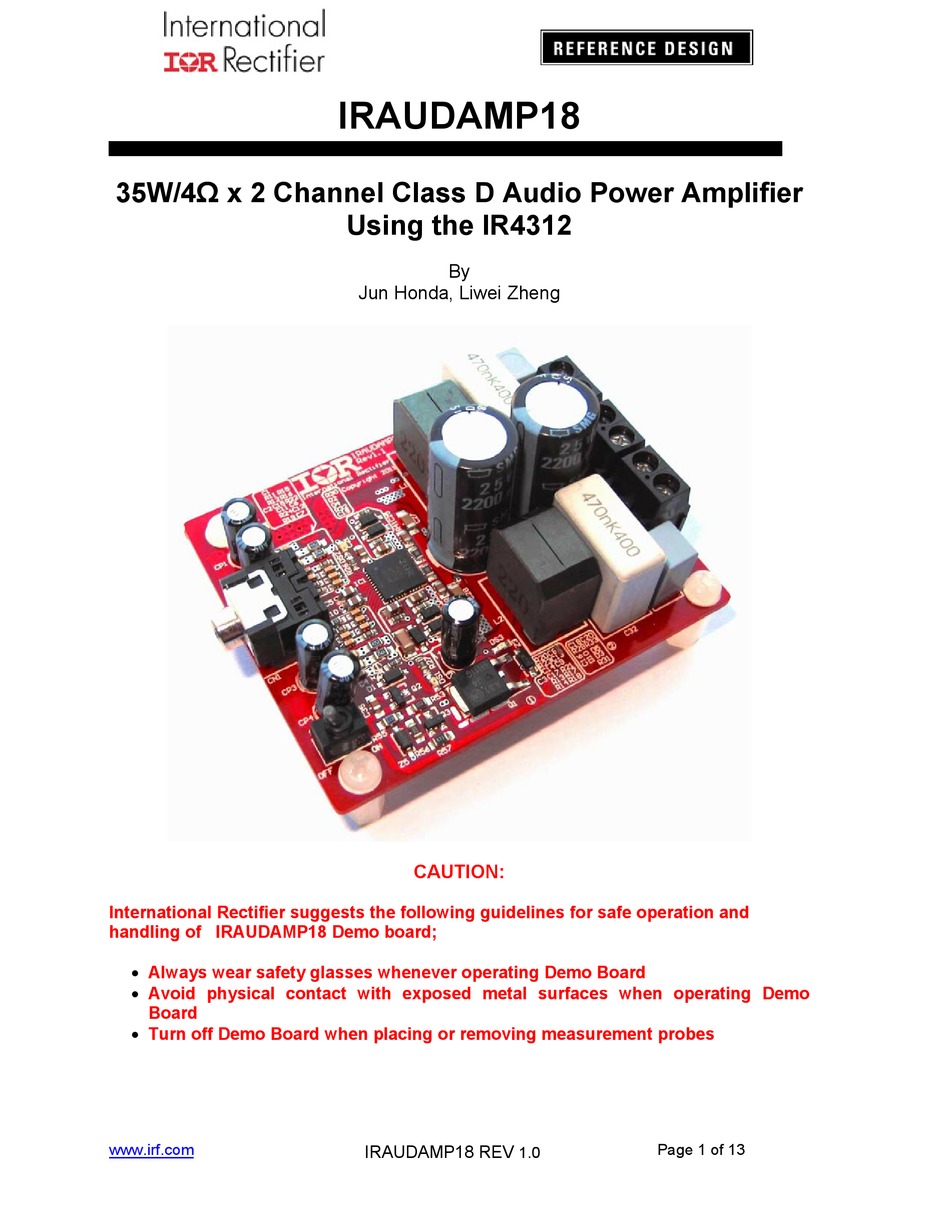 INTERNATIONAL RECTIFIER IRAUDAMP18 REFERENCE DESIGN Pdf Download
