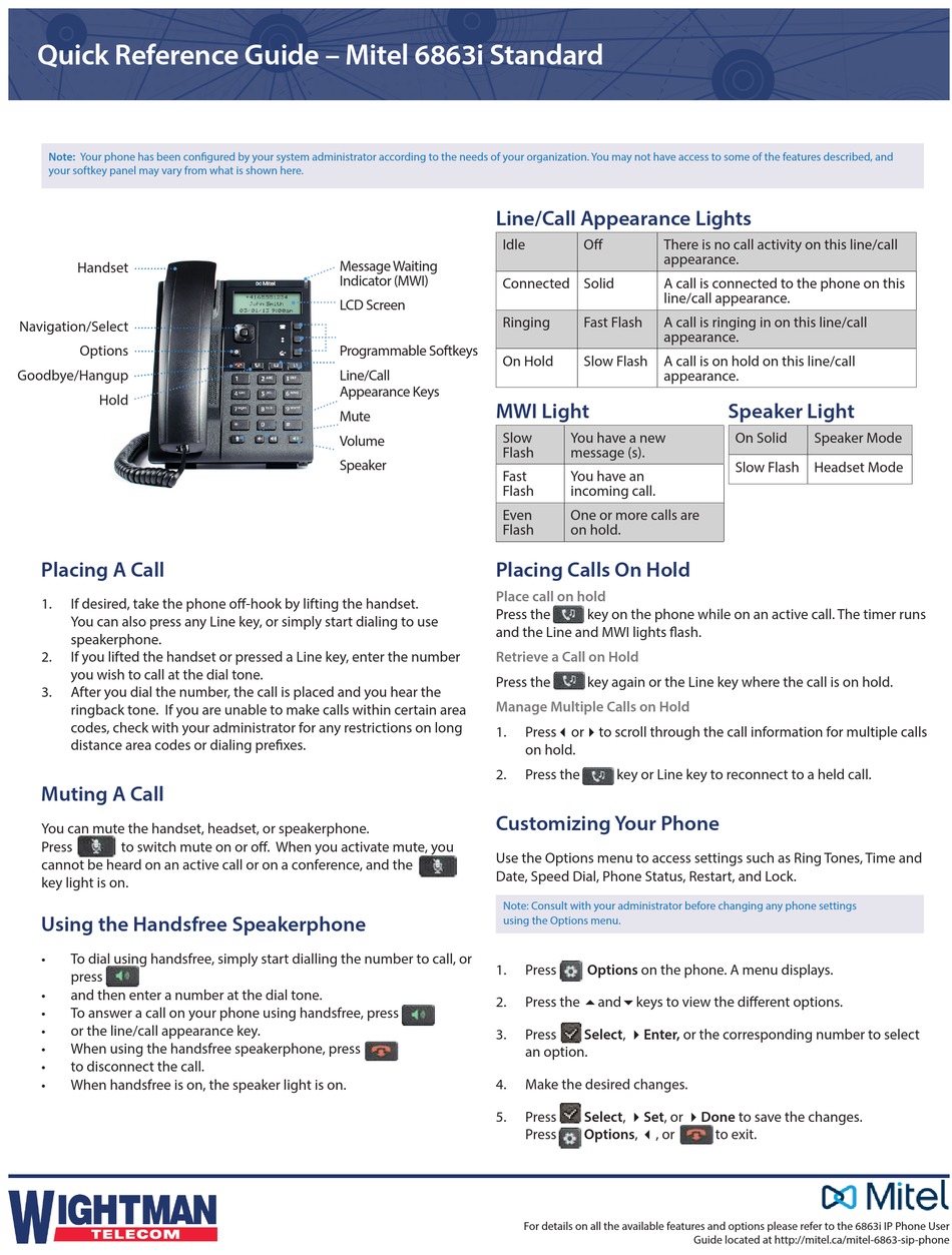 MITEL 6863I QUICK REFERENCE MANUAL Pdf Download | ManualsLib