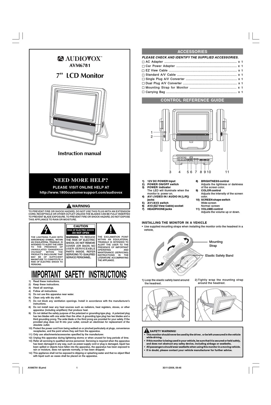 AUDIOVOX AVM6781 INSTRUCTION MANUAL Pdf Download | ManualsLib