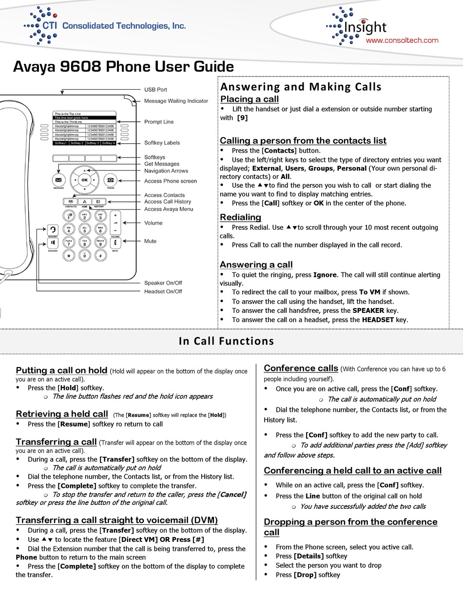 AVAYA 9608 USER MANUAL Pdf Download | ManualsLib