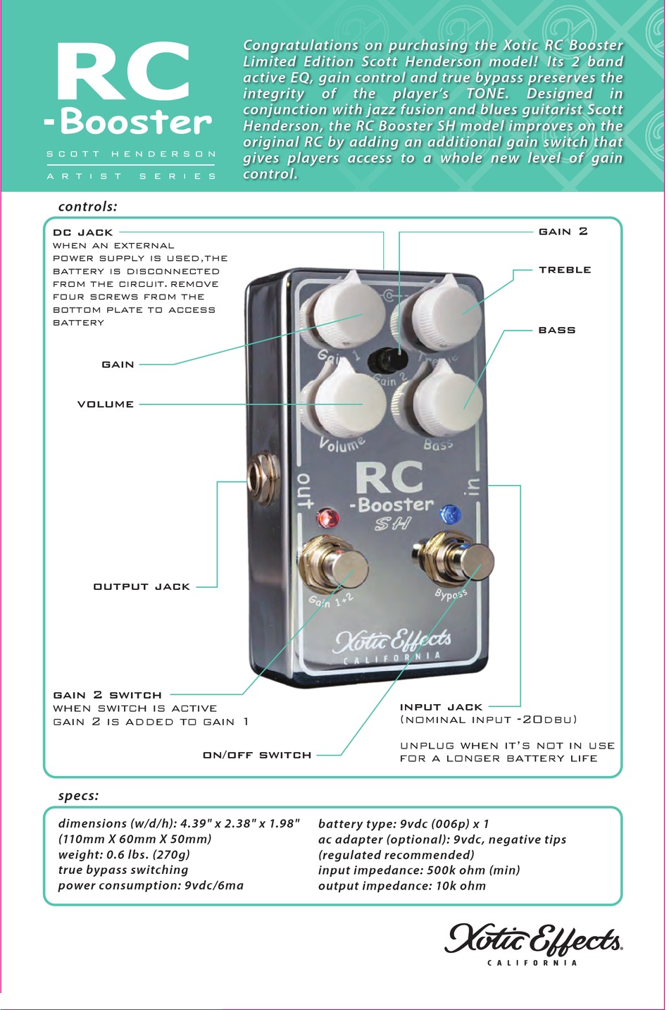 Xotic RC Booster 手書きシリアル