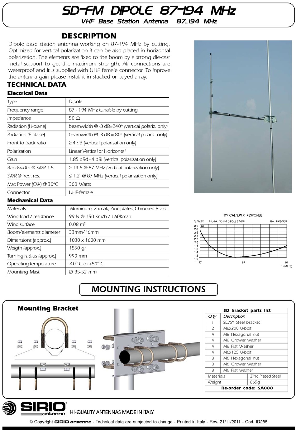 SIRIO ANTENNE 2108801.00 MANUAL Pdf Download | ManualsLib