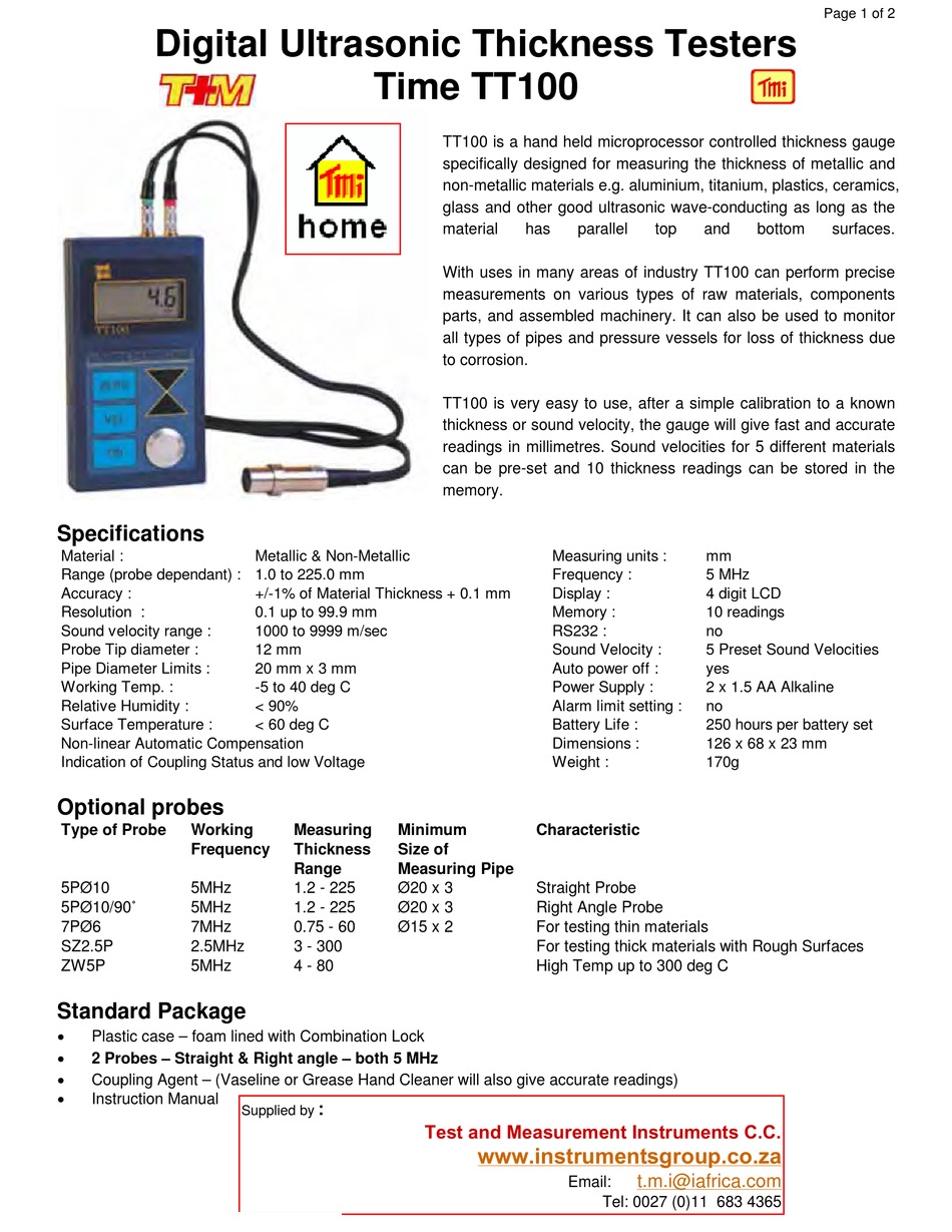 T+M TIME TT100 INSTRUCTION MANUAL Pdf Download | ManualsLib