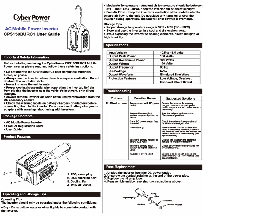 CYBERPOWER CPS150BURC1 USER MANUAL Pdf Download | ManualsLib