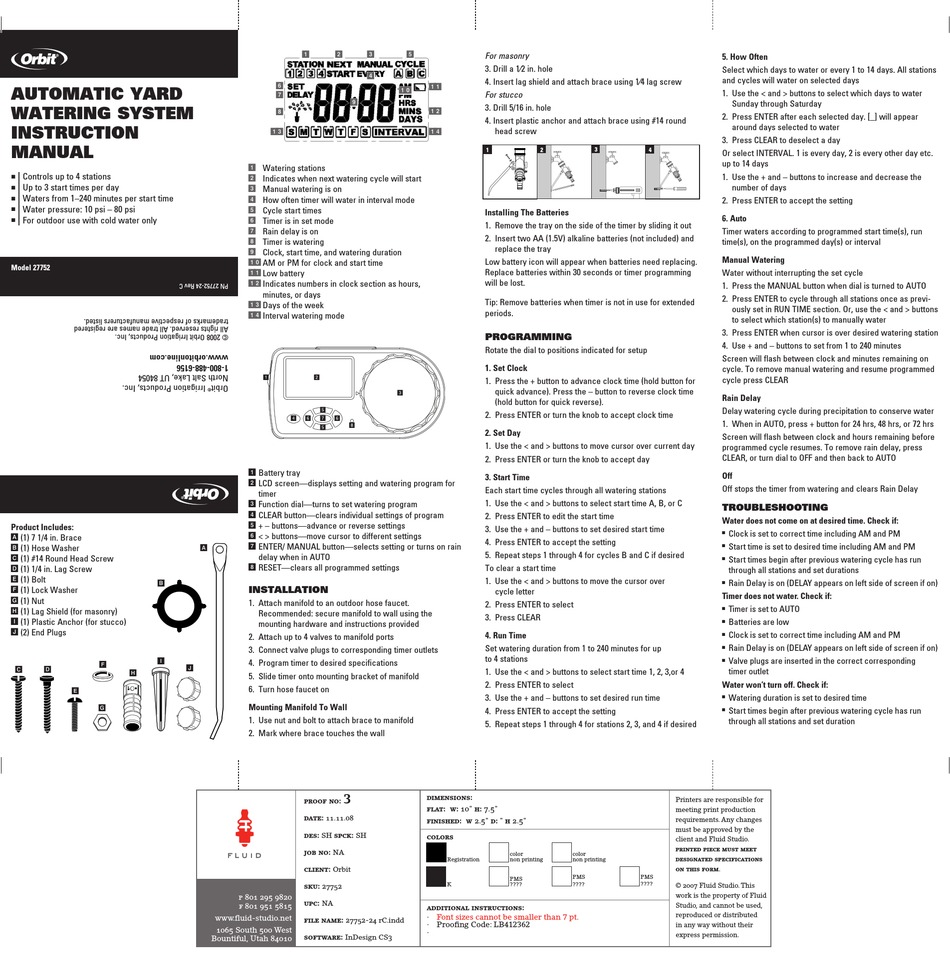 ORBIT 27752 INSTRUCTION MANUAL Pdf Download | ManualsLib