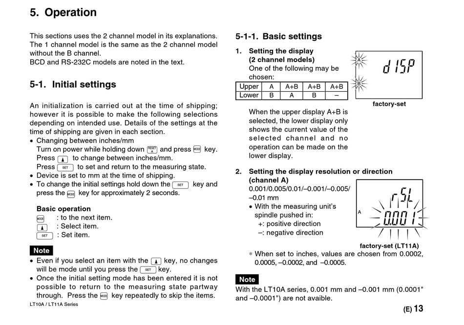 Operation; Initial Settings; Basic Settings - Magnescale LT10A-105