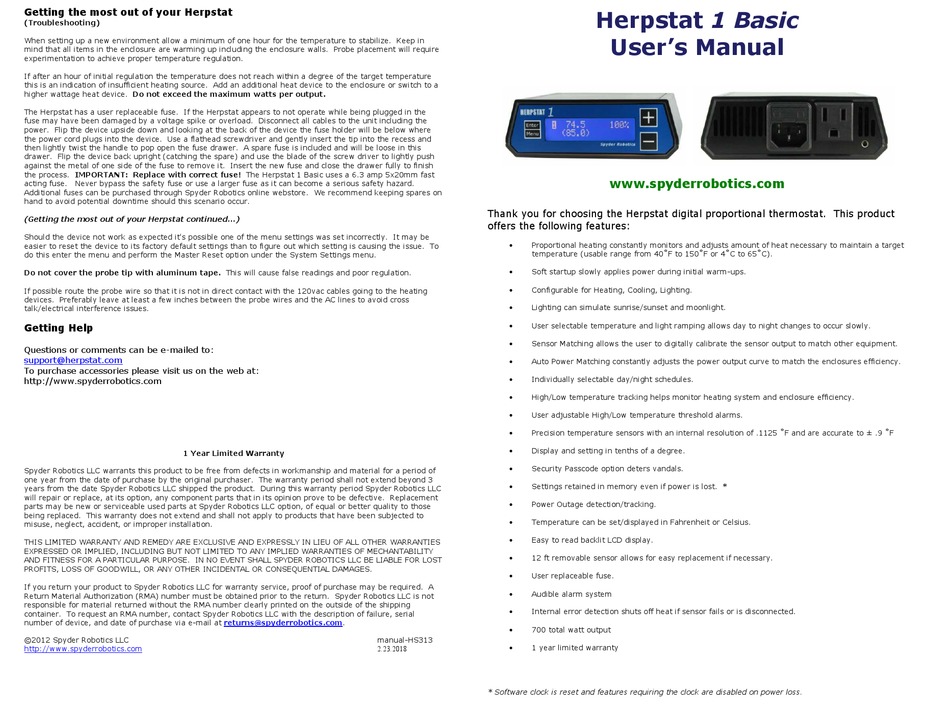 HERPSTAT 1 BASIC USER MANUAL Pdf Download ManualsLib