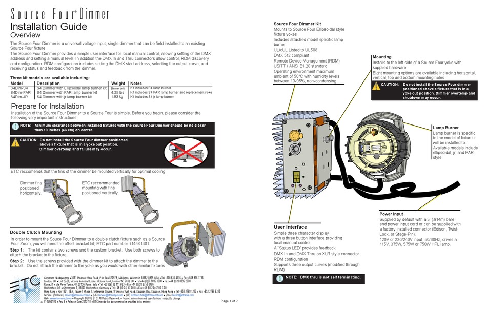 SOURCE FOUR S4DIM-S4 INSTALLATION MANUAL Pdf Download | ManualsLib