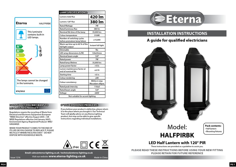 ETERNA HALFPIRBK INSTALLATION INSTRUCTIONS Pdf Download ManualsLib
