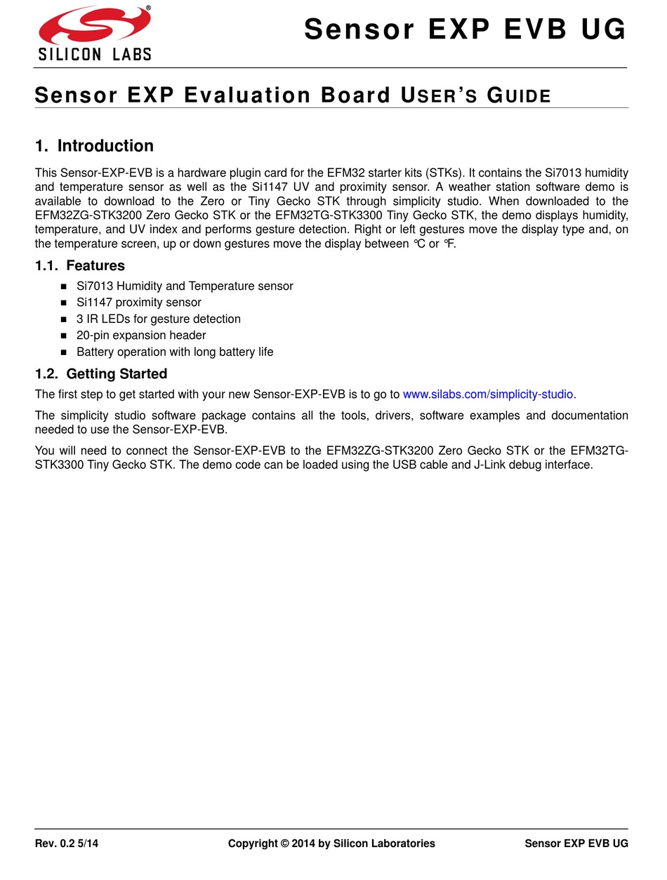 SILICON LABORATORIES SENSOR-EXP-EVB USER MANUAL Pdf Download | ManualsLib