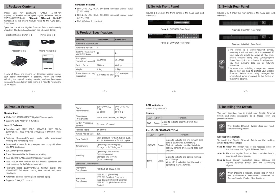 NETWORKING & COMMUNICATION GSW1601 USER MANUAL Pdf Download