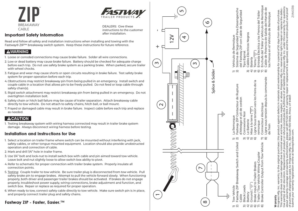 Fastway 80-01-2206 6-Foot Zip Coiled Breakaway Cable With Pin (Bargman Style)