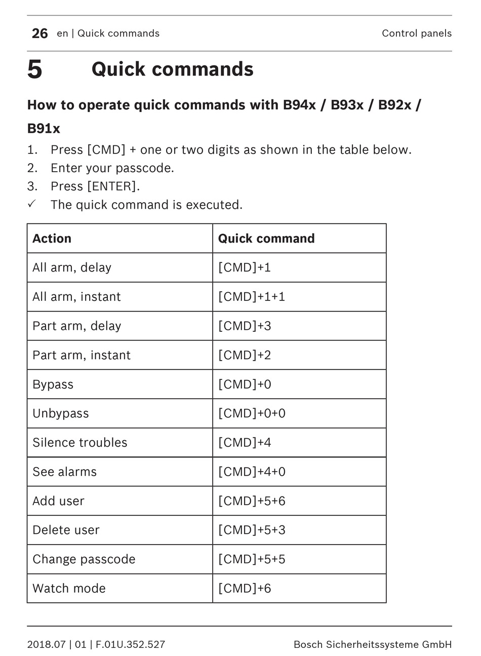 Quick Commands Bosch B6512 Quick User Manual Page 26 ManualsLib