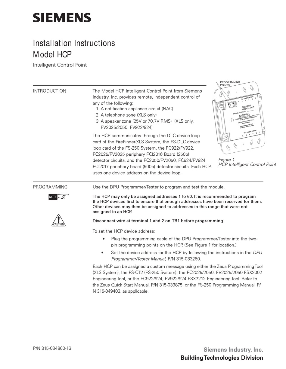 SIEMENS HCP INSTALLATION INSTRUCTIONS MANUAL Pdf Download | ManualsLib