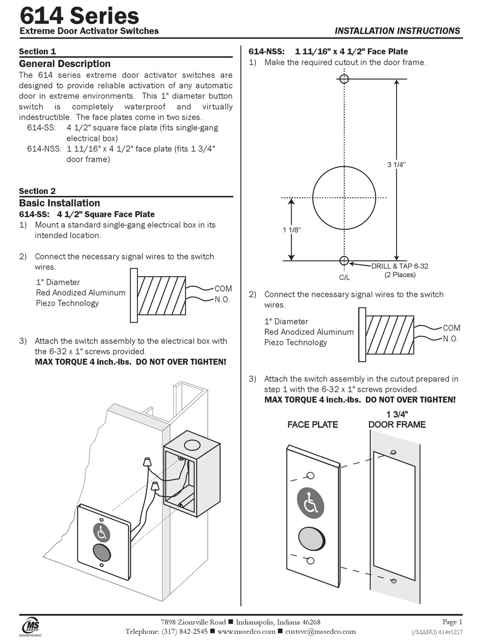 MS SEDCO 614 SERIES INSTALLATION INSTRUCTIONS Pdf Download | ManualsLib