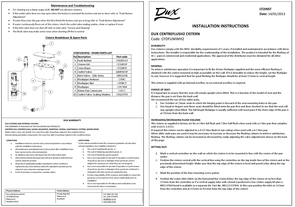 Dux Toilet Cistern Spare Parts | Reviewmotors.co