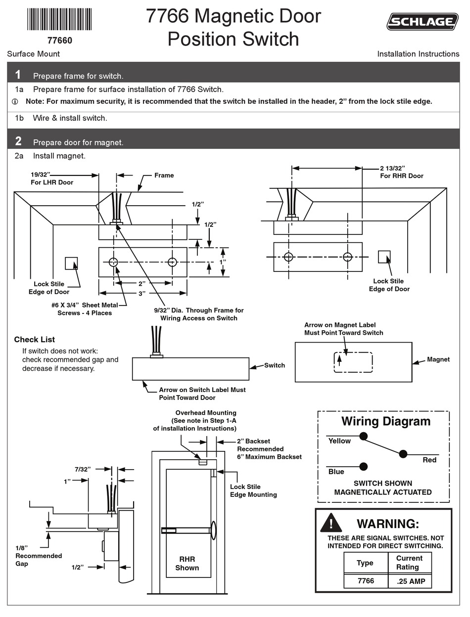 SCHLAGE 7766 INSTALLATION INSTRUCTIONS Pdf Download ManualsLib