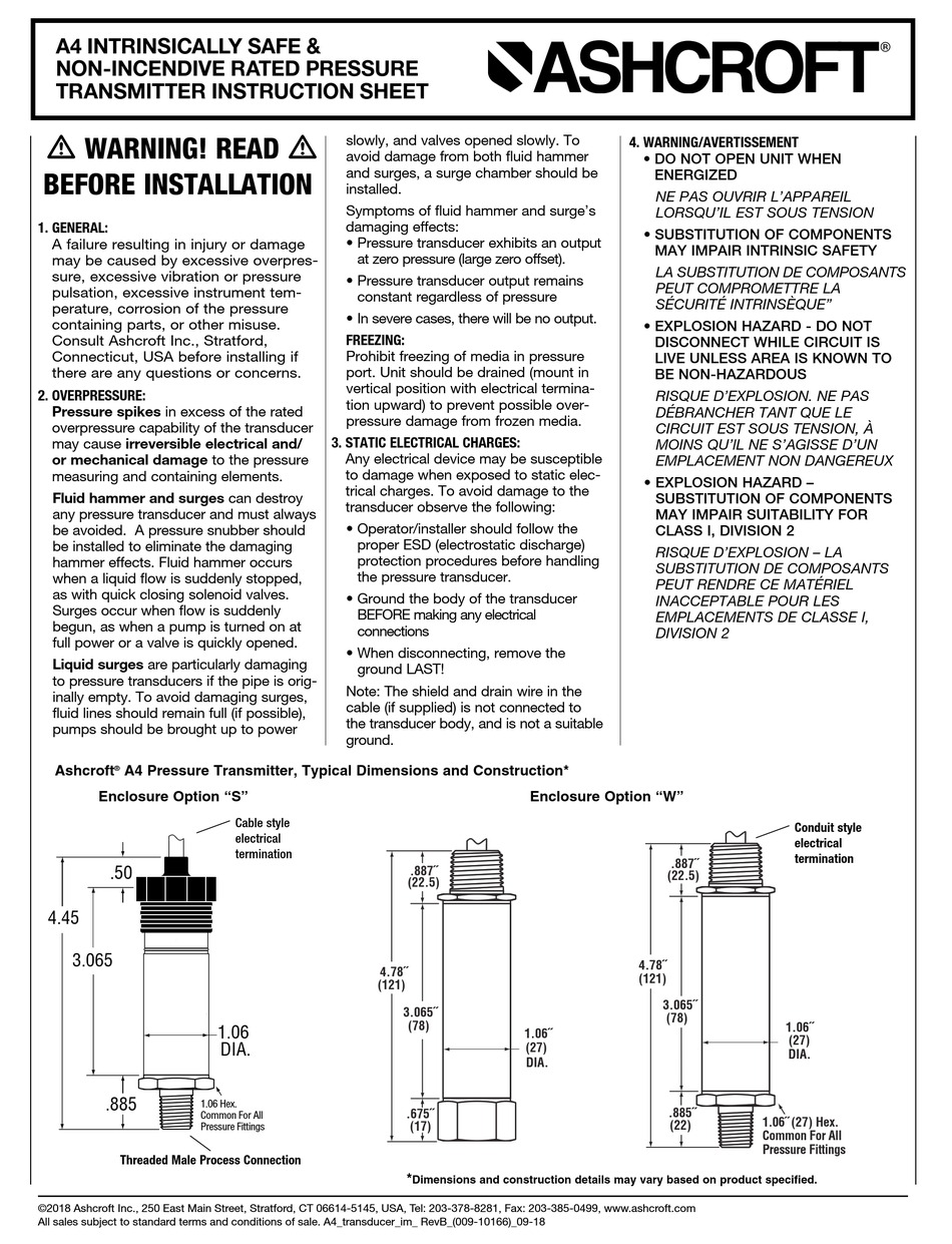 Ashcroft A4 Instruction Sheet Pdf Download 