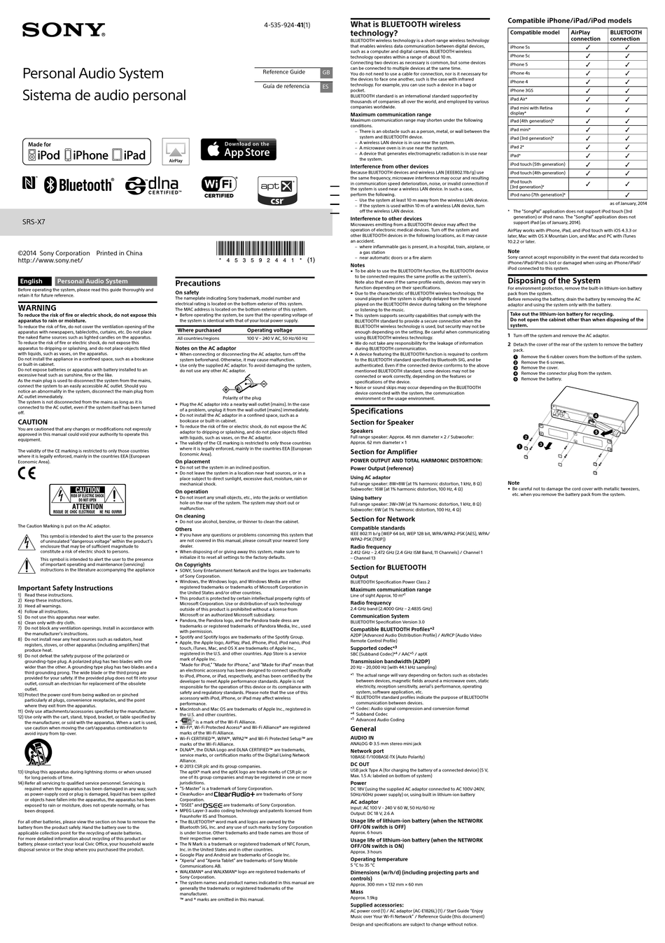 Sony Srs X Reference Manual Pdf Download Manualslib