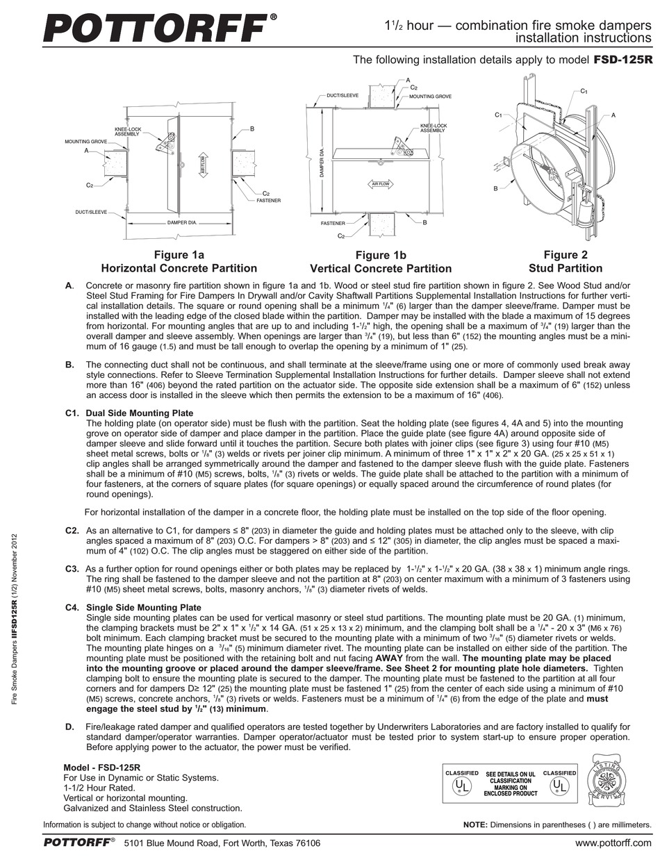 POTTORFF FSD-125R INSTALLATION INSTRUCTIONS Pdf Download | ManualsLib