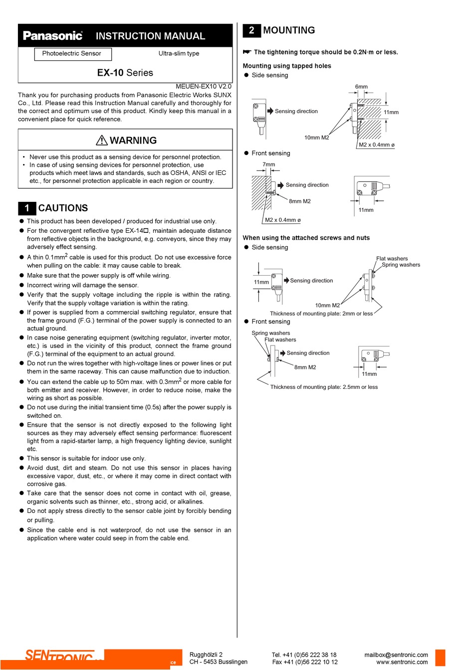 PANASONIC EX-10 SERIES INSTRUCTION MANUAL Pdf Download | ManualsLib