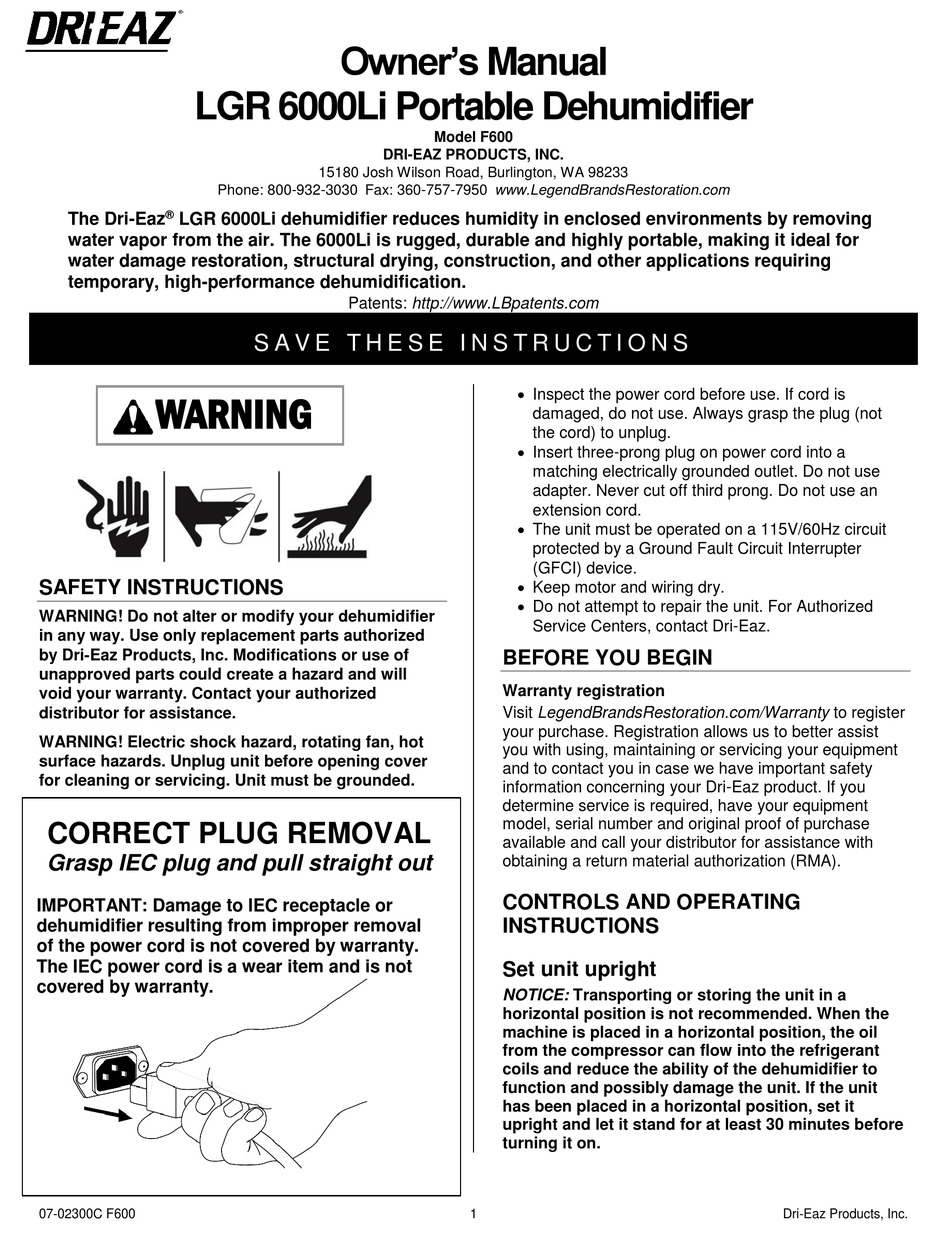 dri-eaz-lgr-6000li-dehumidifier-owner-s-manual-manualslib