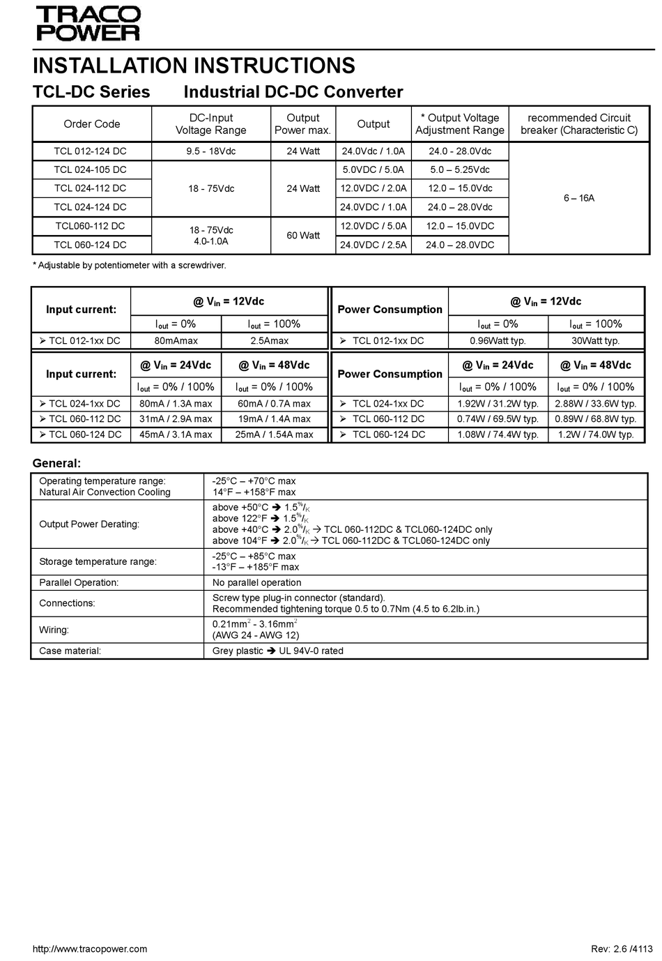 TRACO POWER TCL-DC SERIES MEDIA CONVERTER INSTALLATION INSTRUCTIONS ...