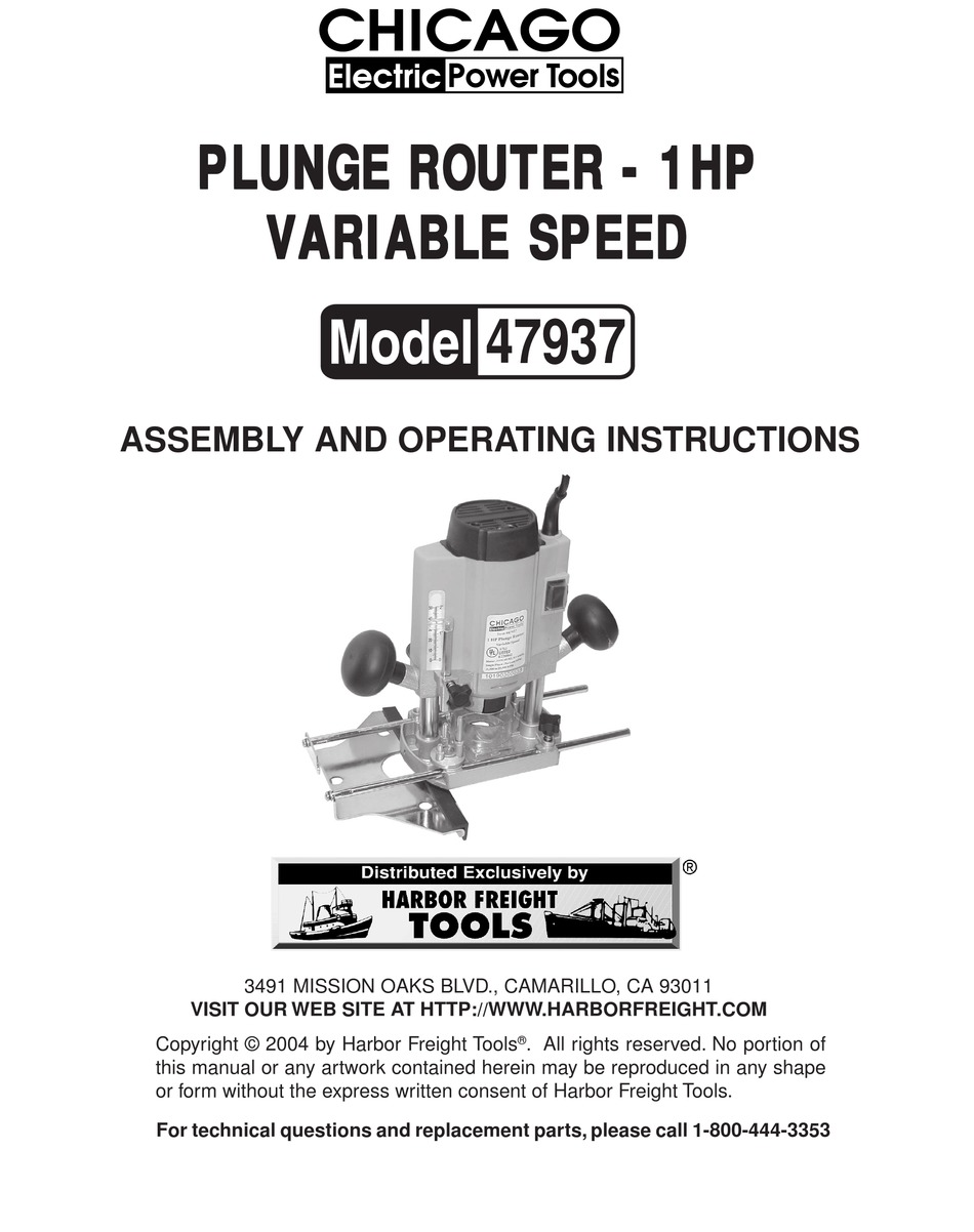 CHICAGO ELECTRIC 47937 POWER TOOL ASSEMBLY AND OPERATING INSTRUCTIONS ...