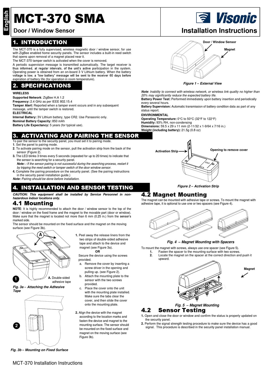 VISONIC MCT-370 SMA USER MANUAL Pdf Download | ManualsLib