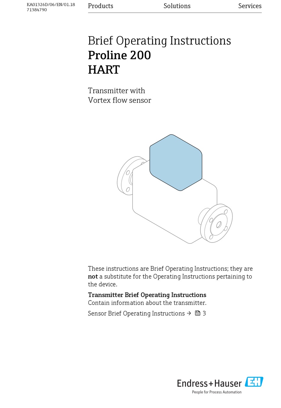 ENDRESS+HAUSER PROLINE 200 HART TRANSMITTER BRIEF OPERATING ...