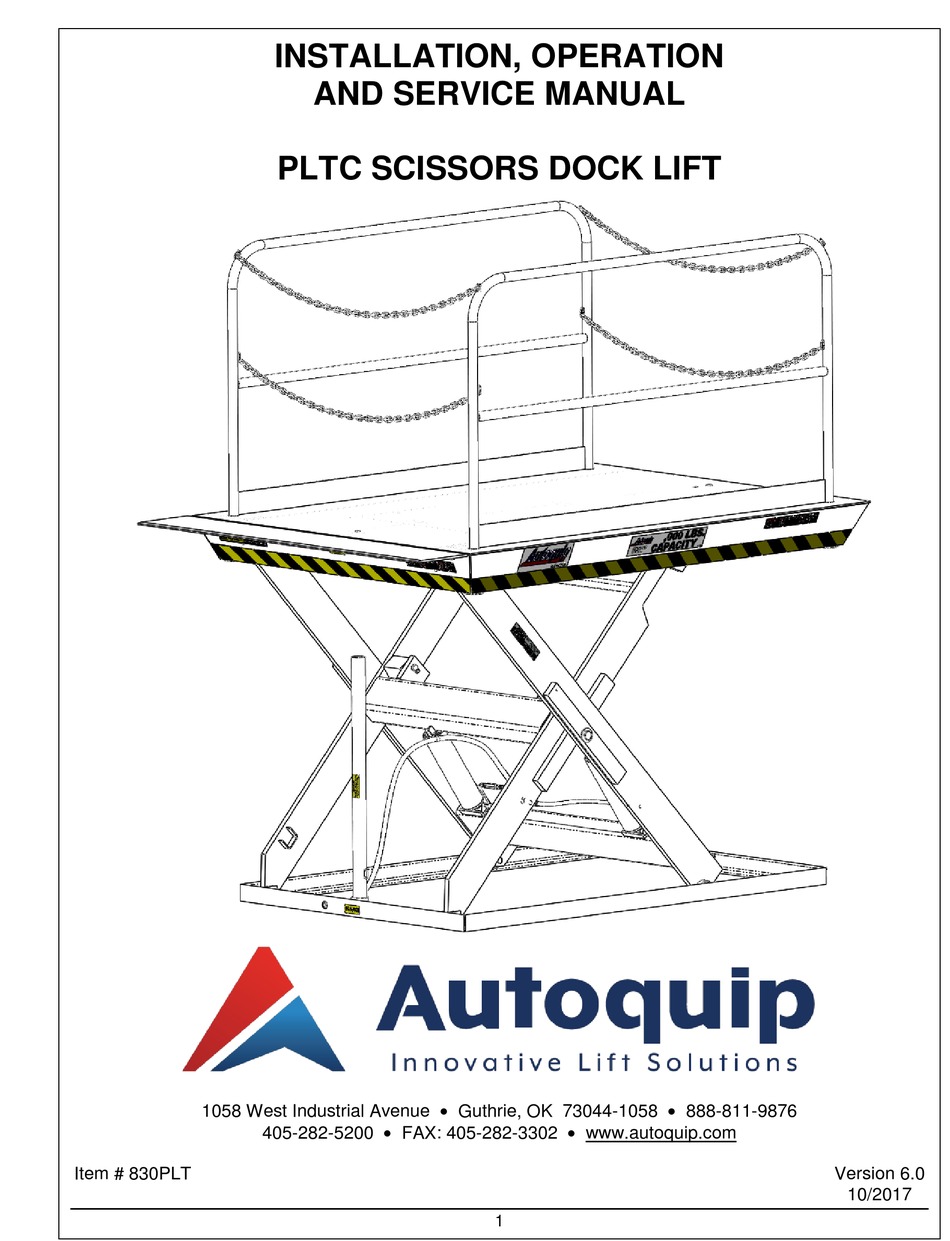 AUTOQUIP PLTC-6050 SCISSOR LIFT INSTALLATION, OPERATION AND SERVICE ...