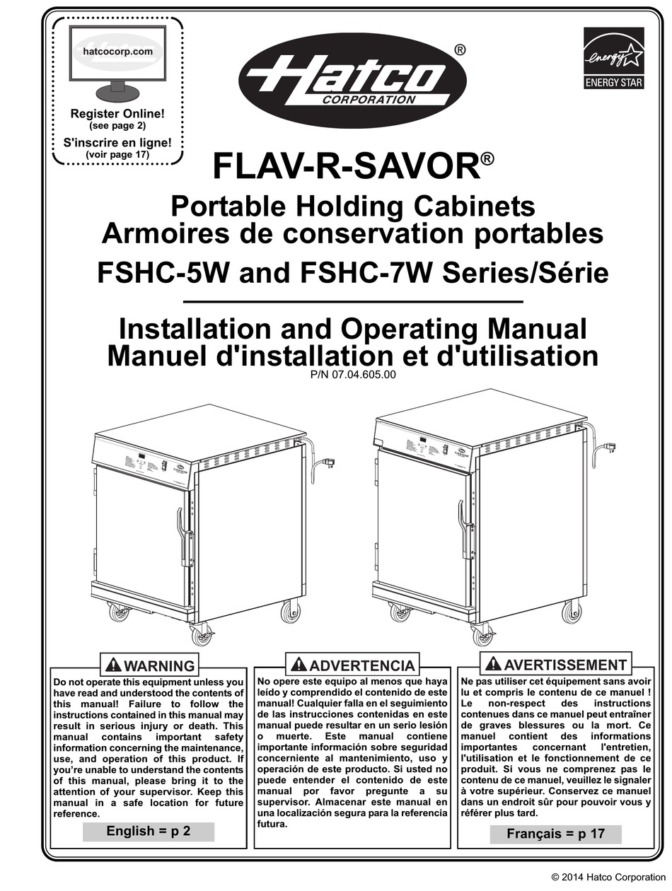 HATCO FLAVRSAVOR FSHC5W SERIES WARMING DRAWER INSTALLATION AND