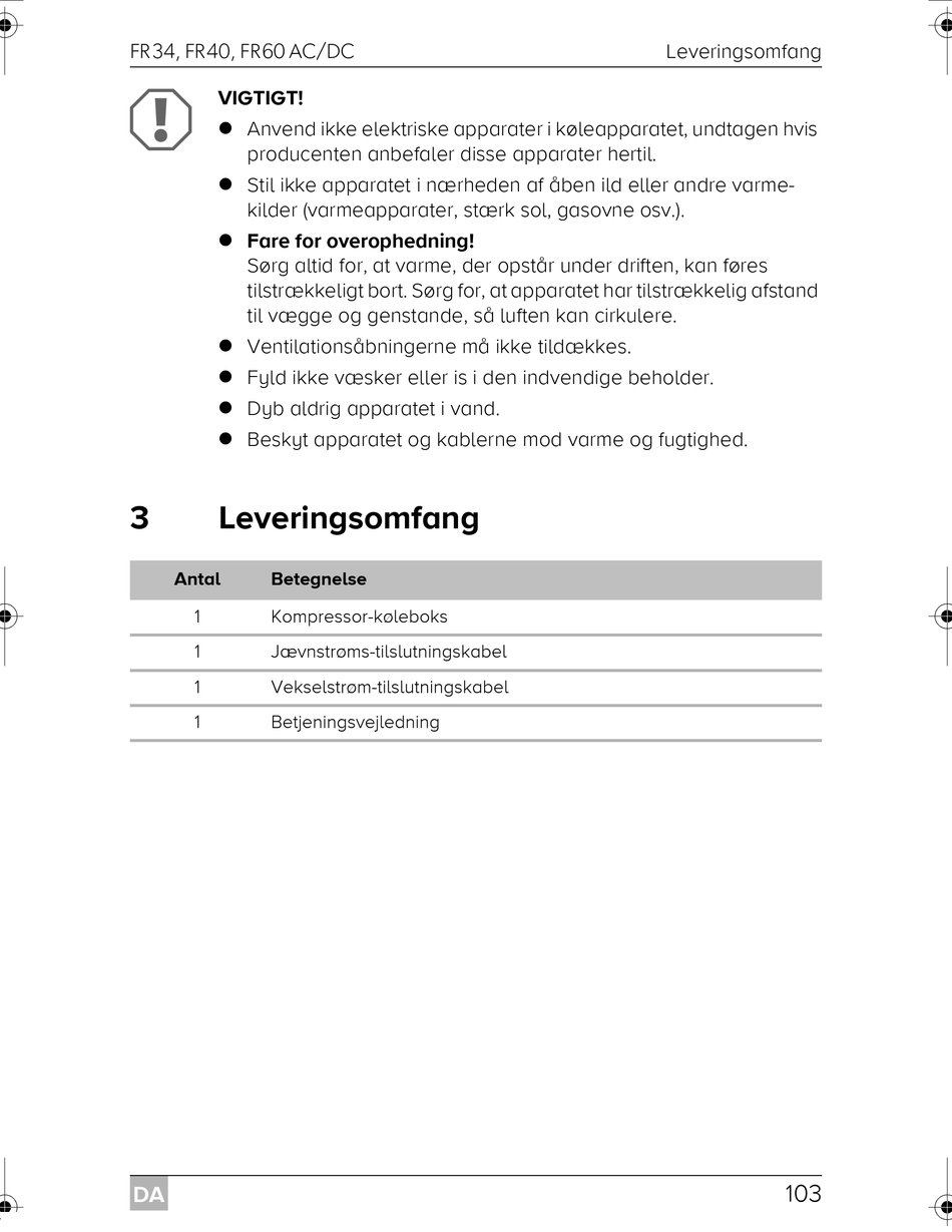 Leveringsomfang - Mobicool FR 34 AC/DC Operating Manual [Page 103