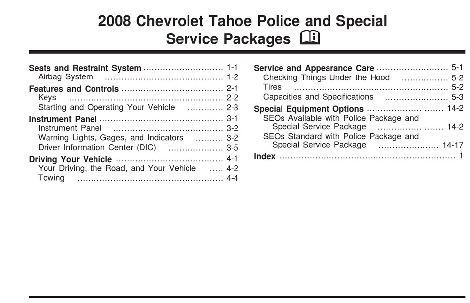 CHEVROLET TAHOE 2008 AUTOMOBILE OWNER'S MANUAL | ManualsLib