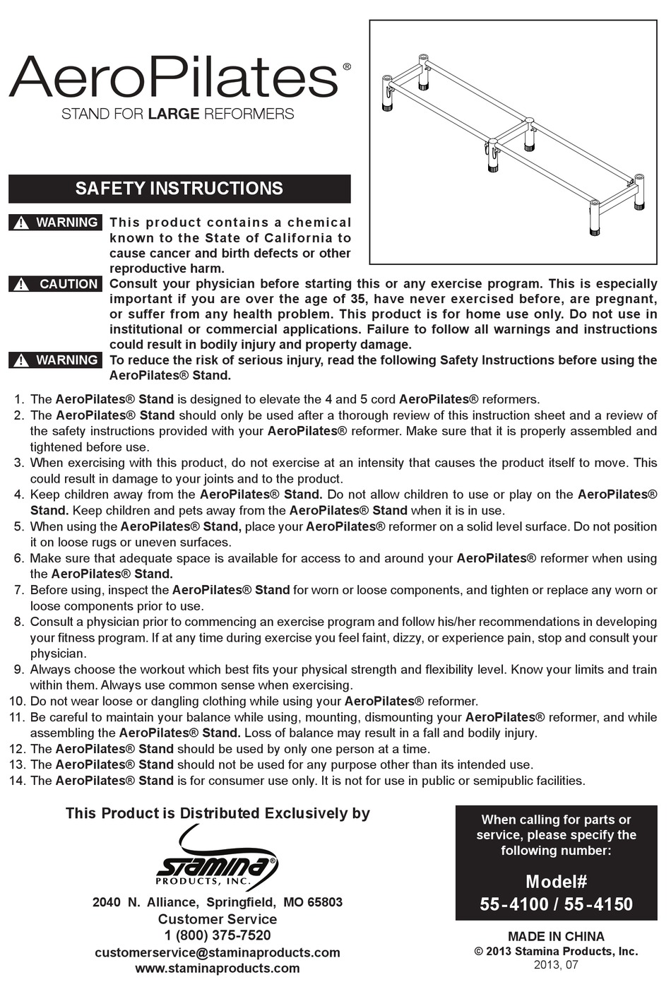 Stamina 55-4050A AeroPilates® Stand User Manual