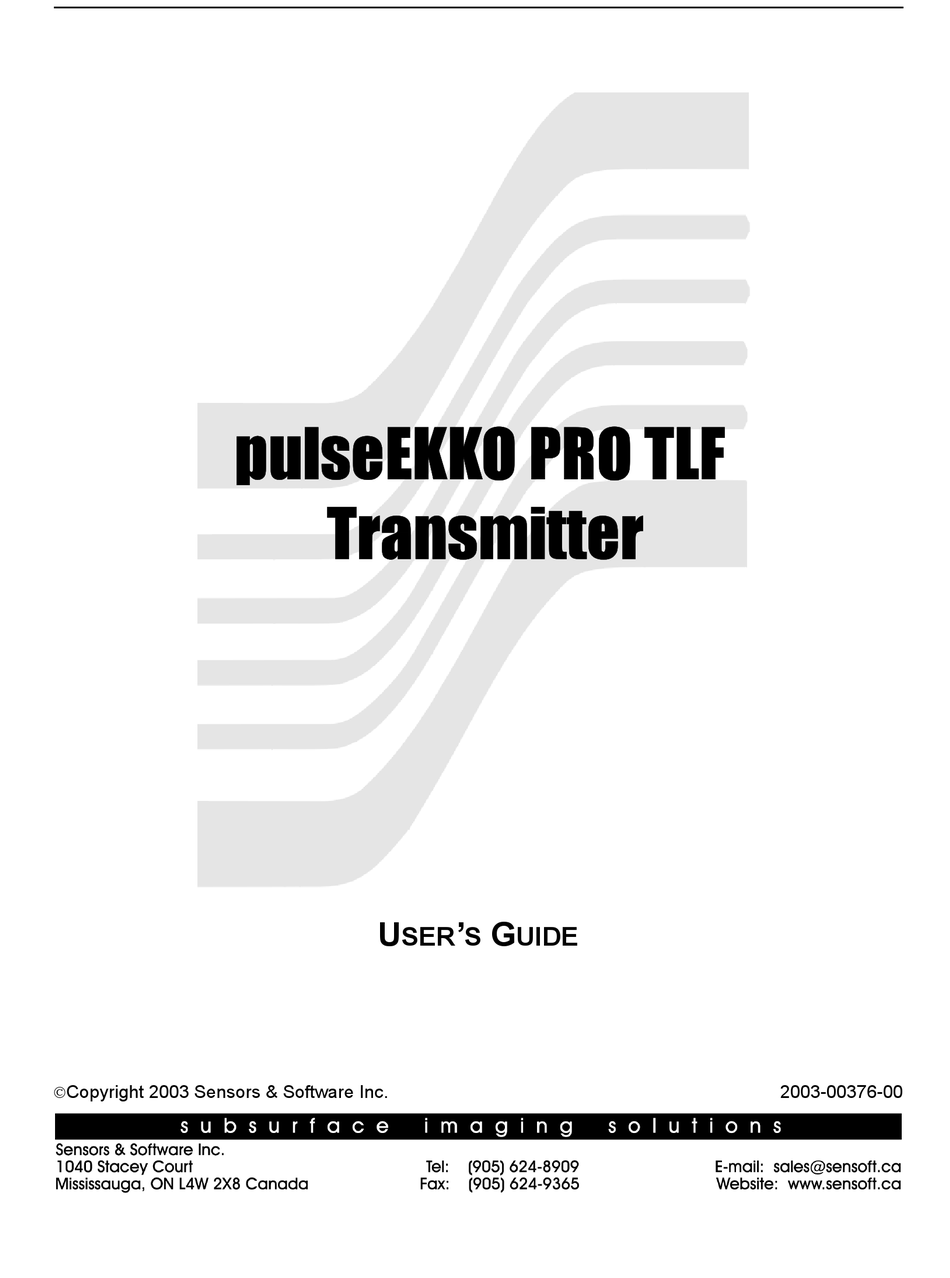 SENSORS & SOFTWARE PULSEEKKO PRO TRANSMITTER USER MANUAL ManualsLib