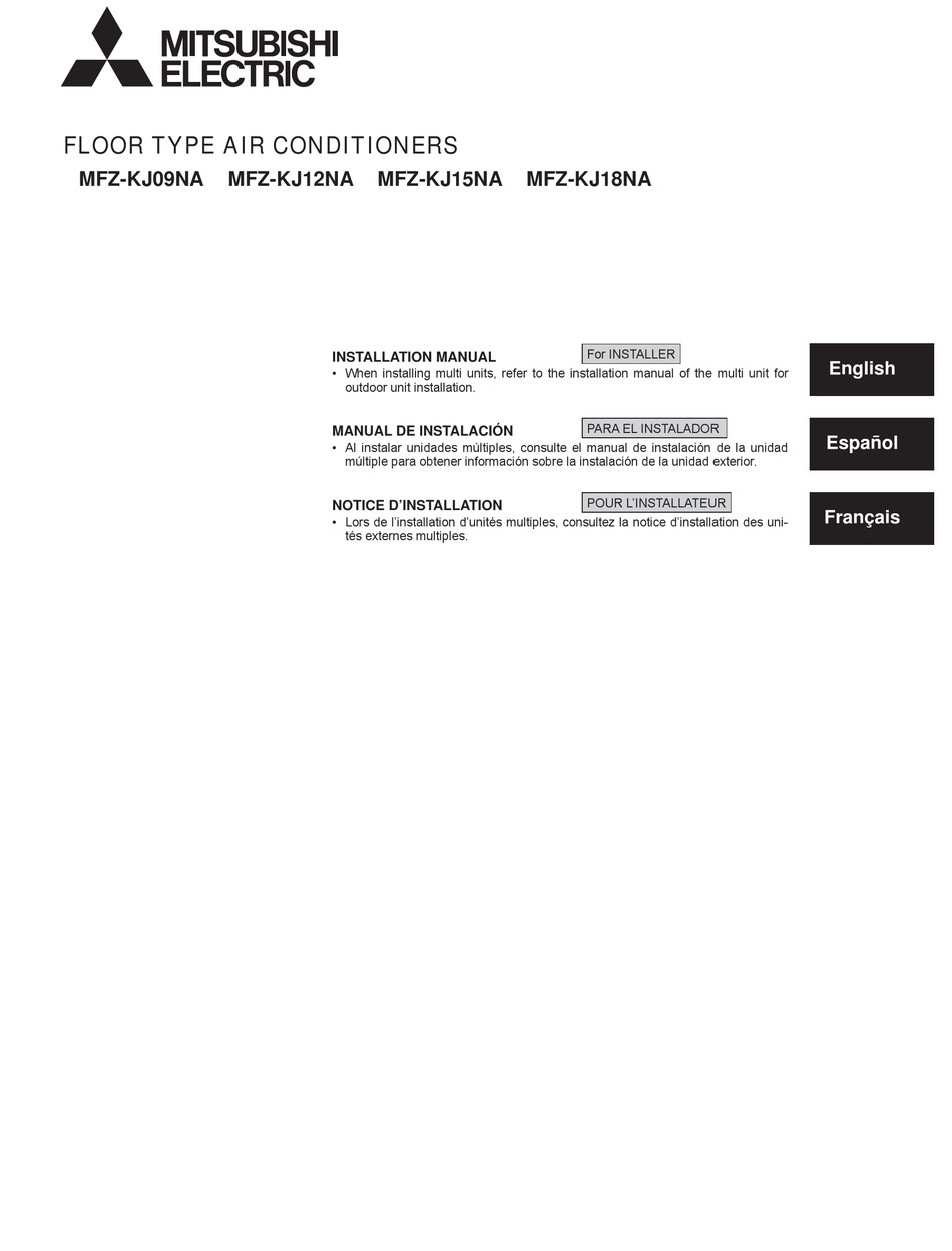 MITSUBISHI ELECTRIC MFZ KJ NA AIR CONDITIONER INSTALLATION MANUAL ManualsLib