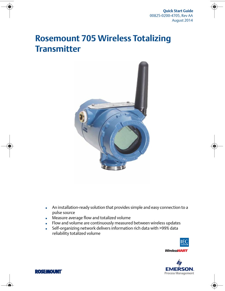 EMERSON ROSEMOUNT 705 TRANSMITTER QUICK START MANUAL | ManualsLib