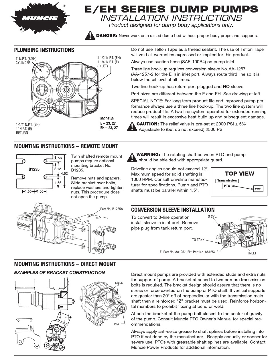 MUNCIE E SERIES WATER PUMP INSTALLATION INSTRUCTIONS | ManualsLib