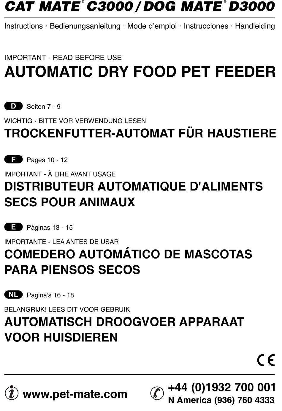 Pet Mate Cat Mate C3000 Instructions Pdf Download | Manualslib