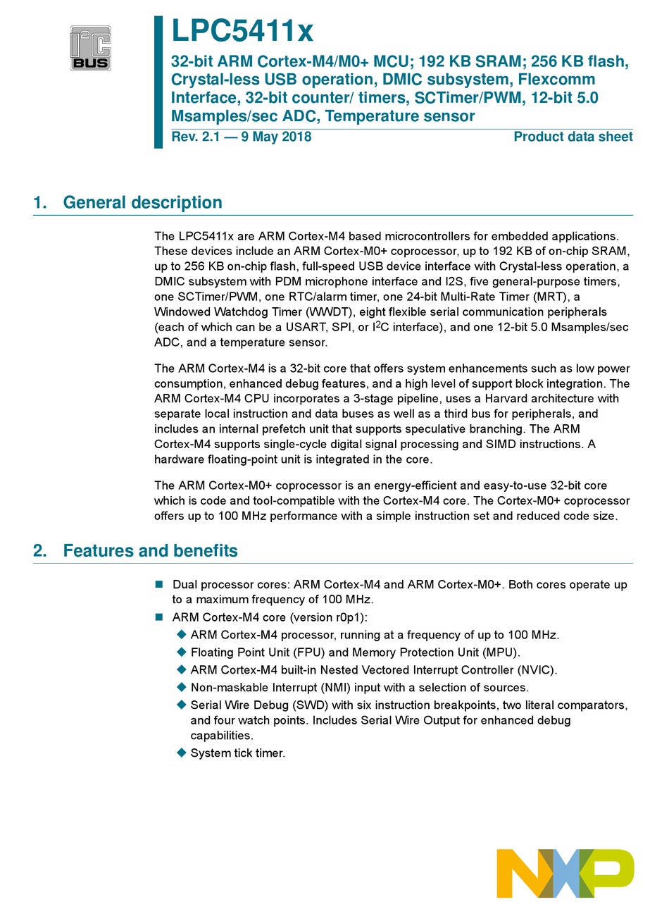 NXP SEMICONDUCTORS LPC5411 SERIES PRODUCT DATA SHEET Pdf Download ...