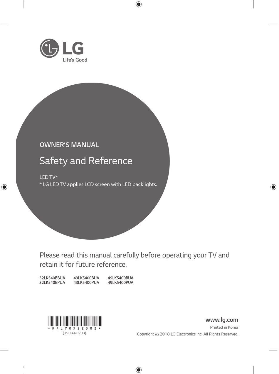 LG 32LK540BPUA LED TV OWNER'S MANUAL | ManualsLib