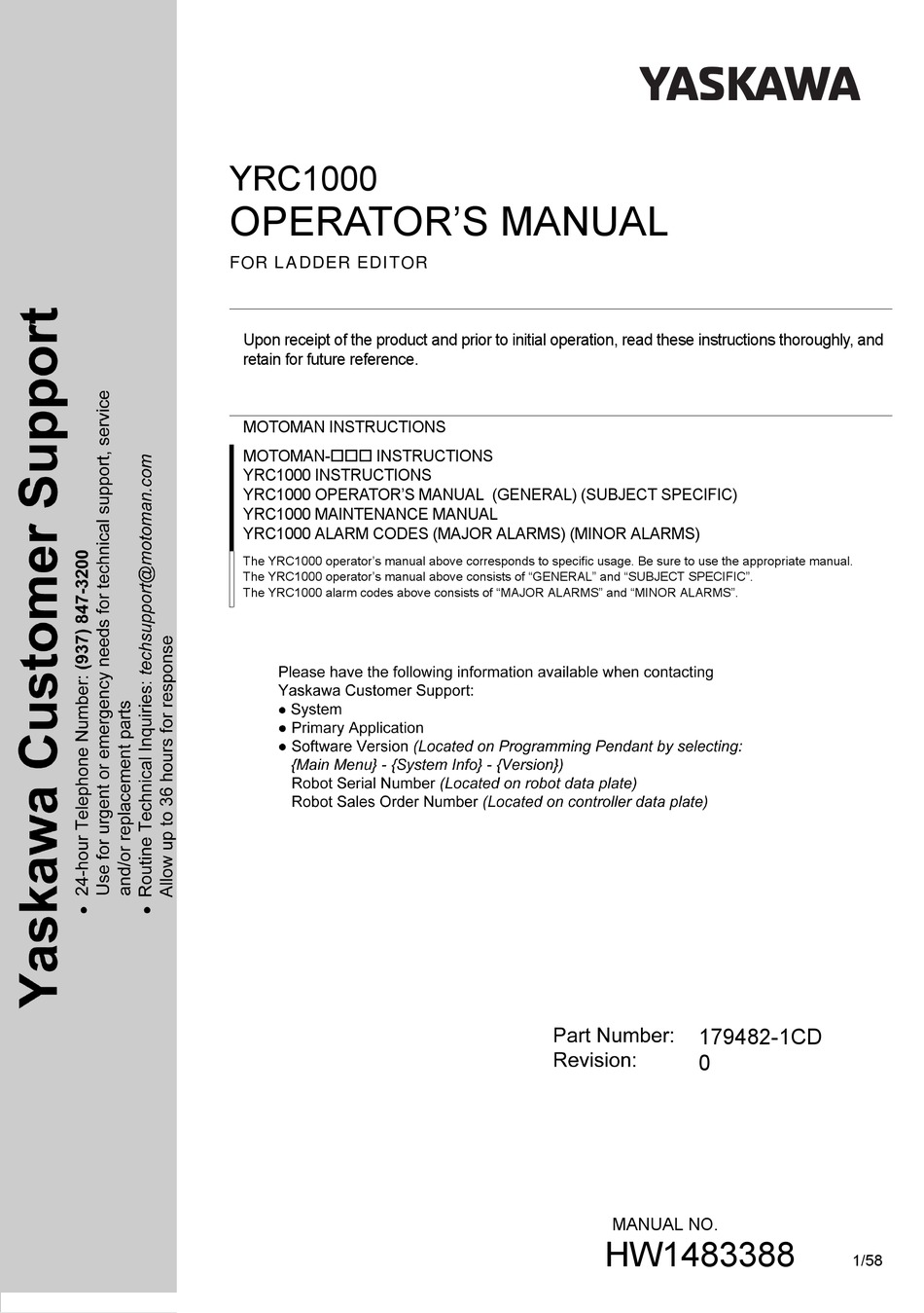 YASKAWA YRC1000 CONTROLLER OPERATOR'S MANUAL | ManualsLib