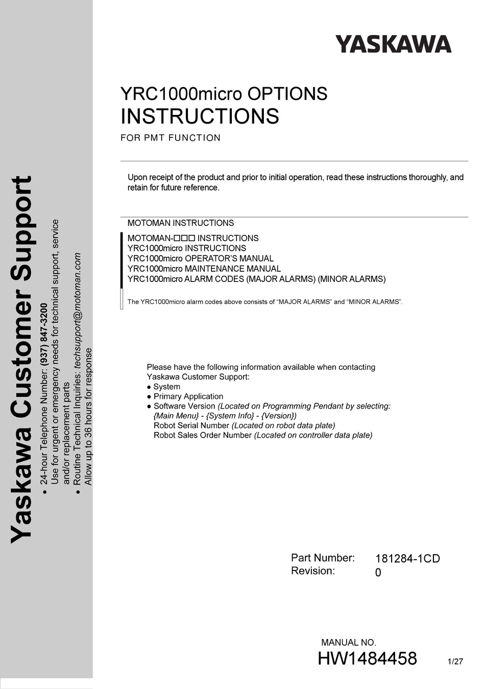 YASKAWA YRC1000MICRO CONTROLLER INSTRUCTIONS MANUAL | ManualsLib