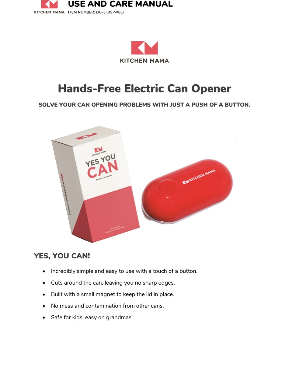 KITCHEN MAMA CO1100R CAN OPENER USE AND CARE MANUAL ManualsLib