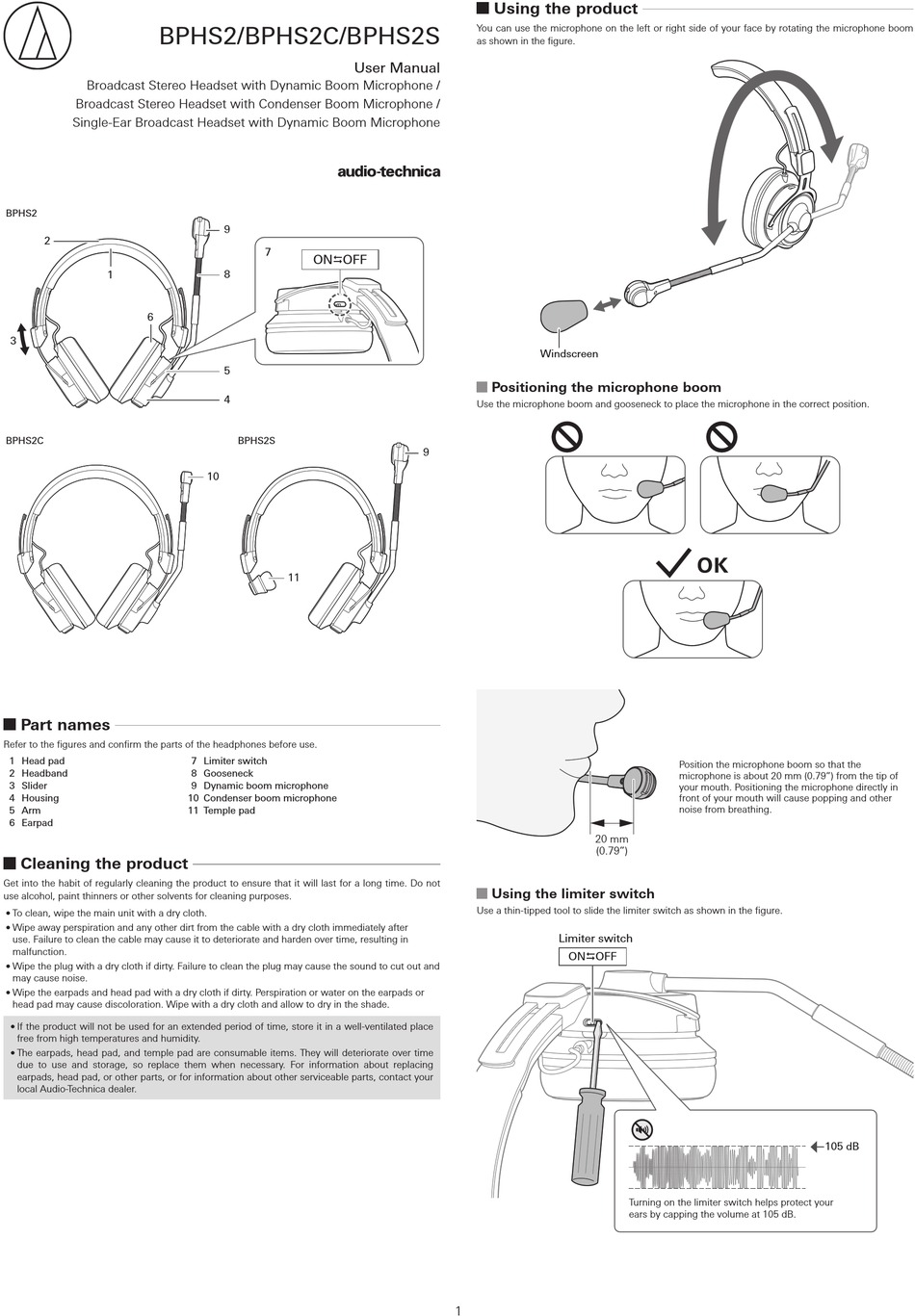 AUDIO TECHNICA BPHS2 HEADSET USER MANUAL | ManualsLib